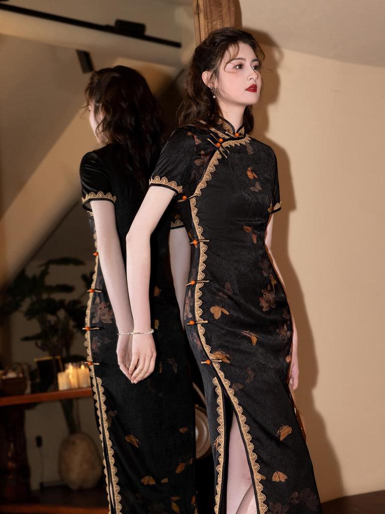 Black High-End Young Style Qipao - Spring 2025 New Chinese Slim Fit Women's Dress