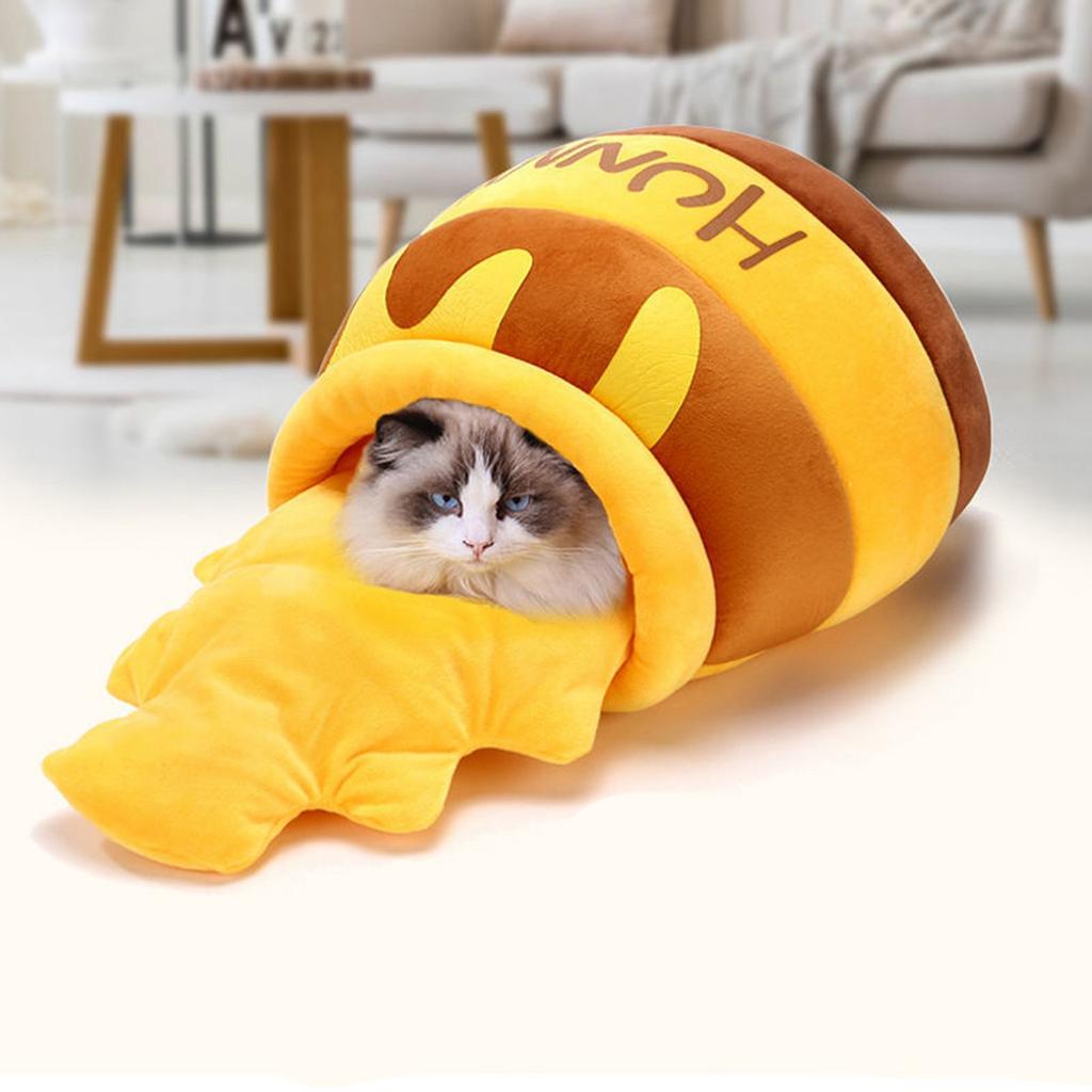 Cat Cave Bed Warm Soft Removable Cushion Honey Pot Shape Cute Pet Bed House for Puppy