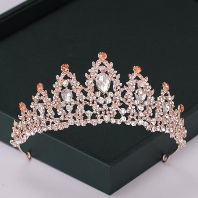 Rose Trendy Color Gold Tiaras And Crowns Pearl Crystal Princess Diadems Sale Queen Wedding Bridal Hair Accessories Headpiece