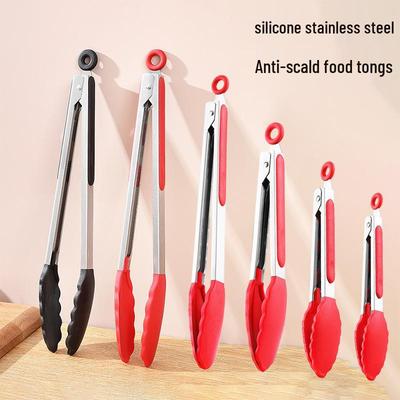 High-Temperature Resistant Silicone and Stainless Steel Food Tongs - Ideal for Barbecue, Roasting, and Bread.