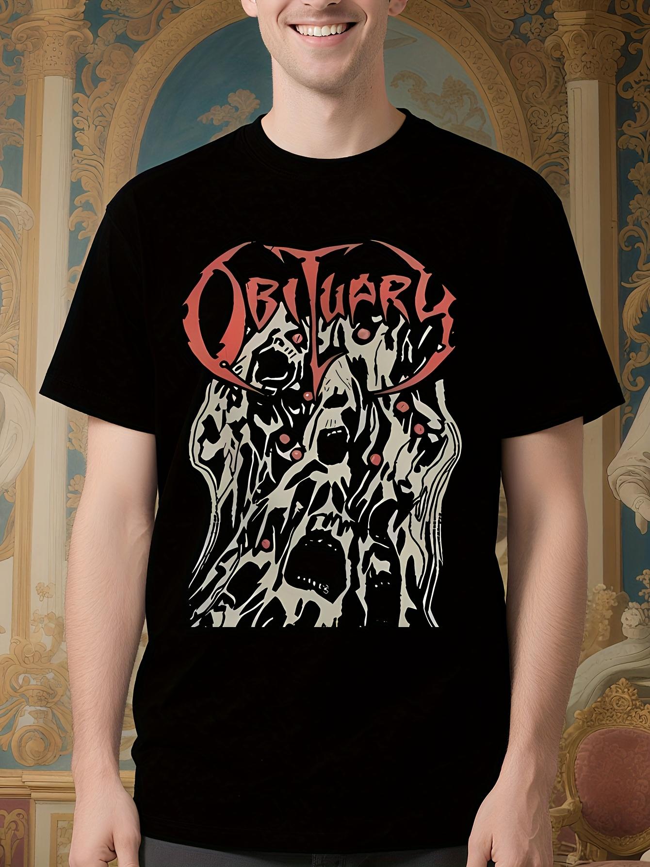 Heavy Metal Graphic - Black Band Tee with Red & White Horror Obliteration Print - Gothic Death Metal Shirt for Concerts T-shirt XXXL