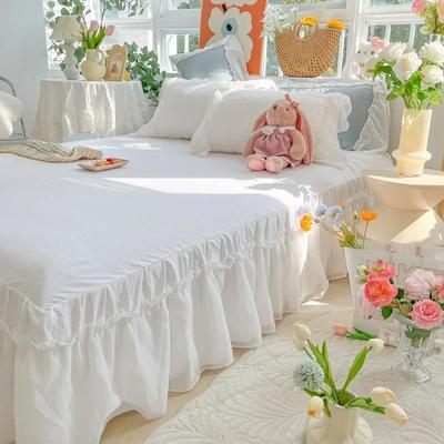 Gonna da letto romantica con bordo in filato bianco, copriletto singolo, antipolvere, antiscivolo, coprimaterasso, lenzuolo piccolo e fresco