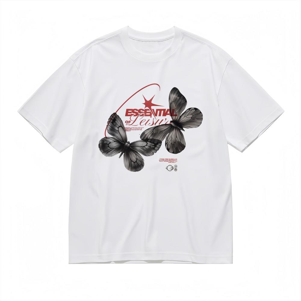 

Women s Butterfly Graphic Tee Red Star Accent Cotton White Top Summer Essential 2XL