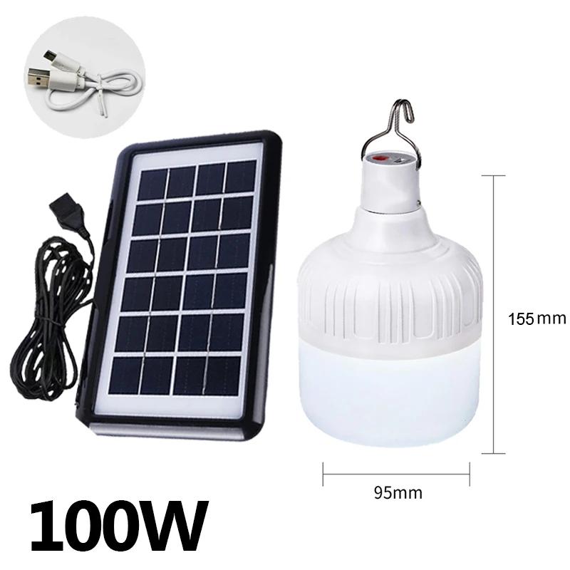 Protable Lamp with Solar Panel Portable Hanging Bulb Light USB Rechargeable Energy Lamps LED Lighting Camp Tent Fishing Garden