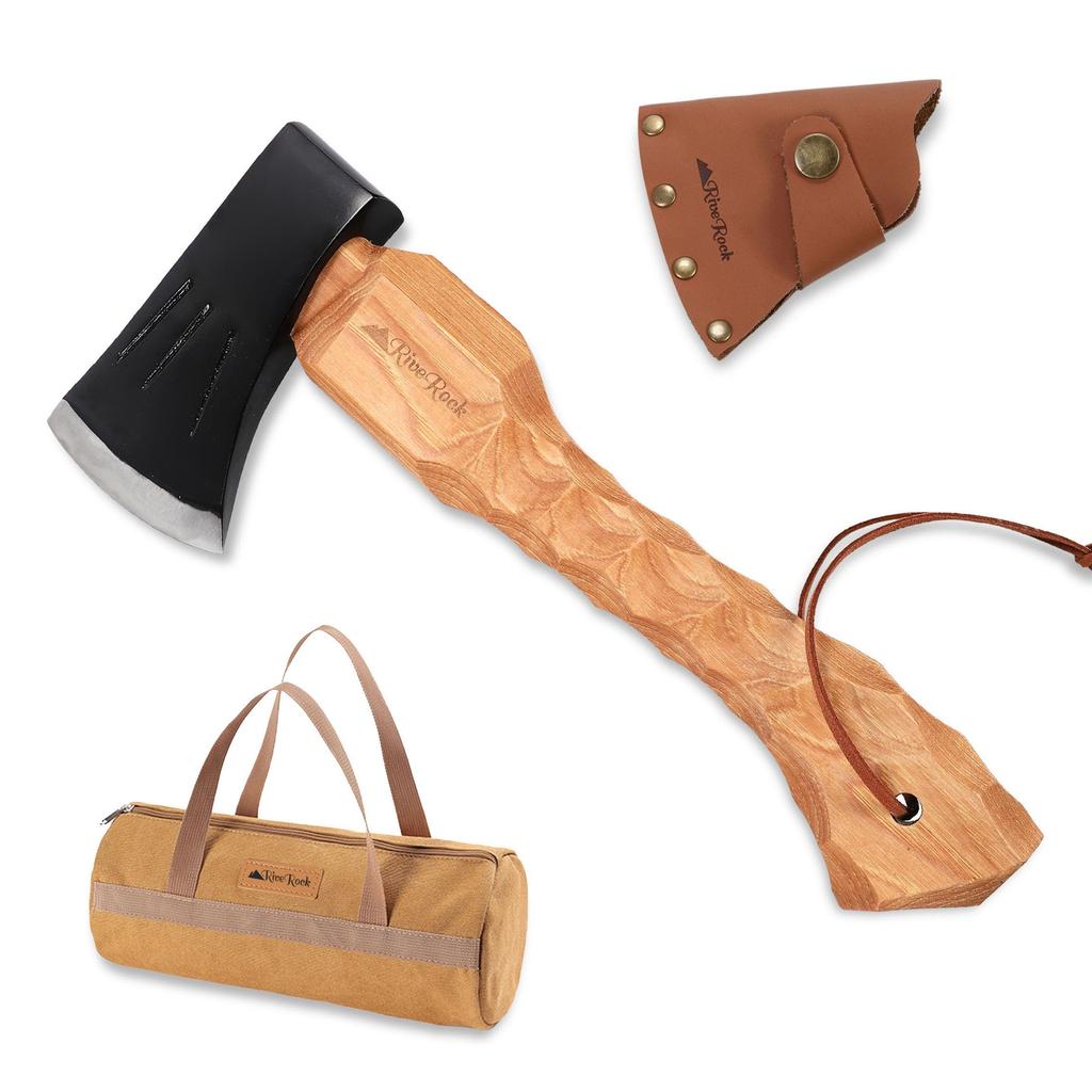 RiveRock Short Firewood Splitting with Leather Naguri Canvas Polished and with Storage Bag Hatchet, Hatchet, Cover, Camping, Processing, Bag, Bladed,