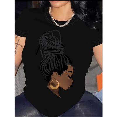 Camiseta Gráfica Y2K para Mujer Estampado Africano Cuello Redondo Manga Corta Casual Streetwear Lavable a Máquina Camiseta de Ajuste
