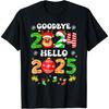 WOWHAHA Goodbye 2024 Hello 2025 Merry Christmas Happy New Year 2025 T-Shirt