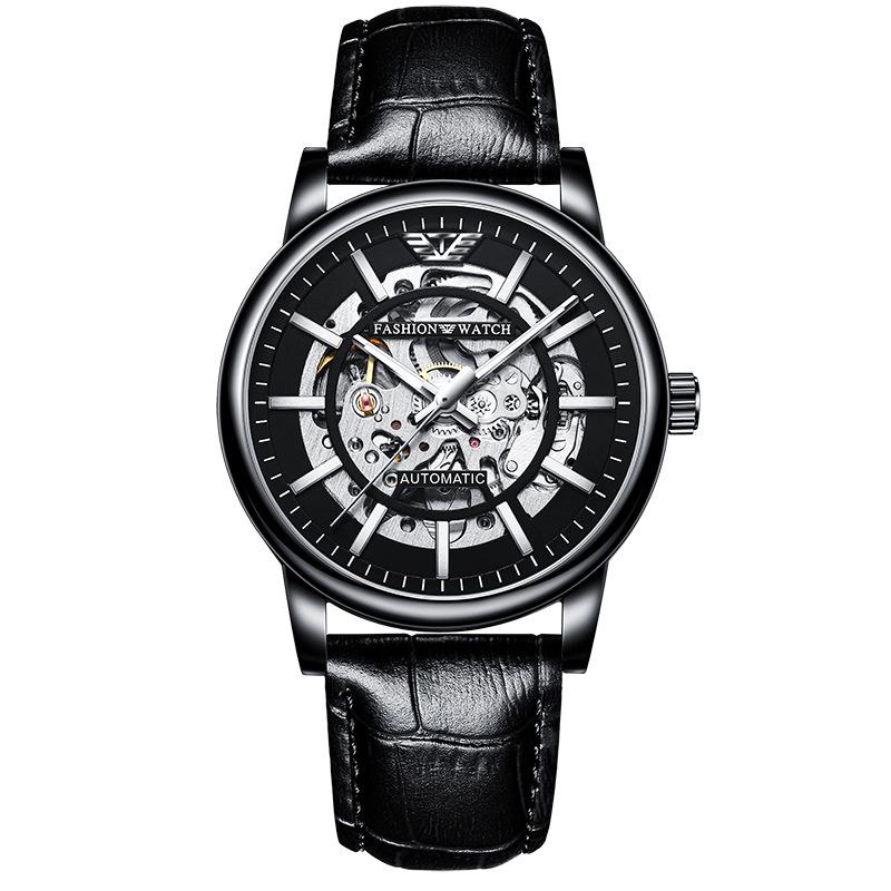 Popular Men's Black Warrior Hollow Mechanical Watch - Stylish, Waterproof, Luminous, Automatic