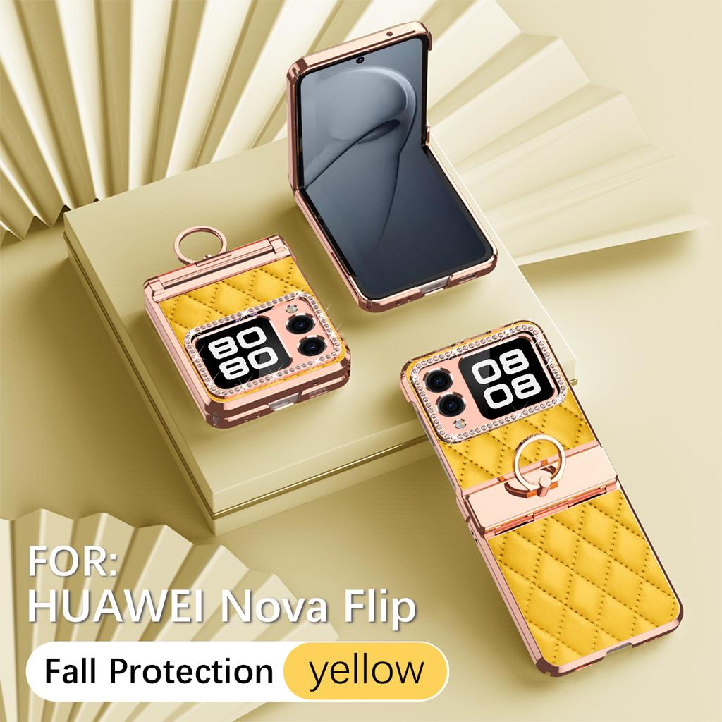 Luxury Fashion Diamonds Leather Plating Ring Holder Phone Case For Huawei Nova Flip Hinge Full Protection Case Cover