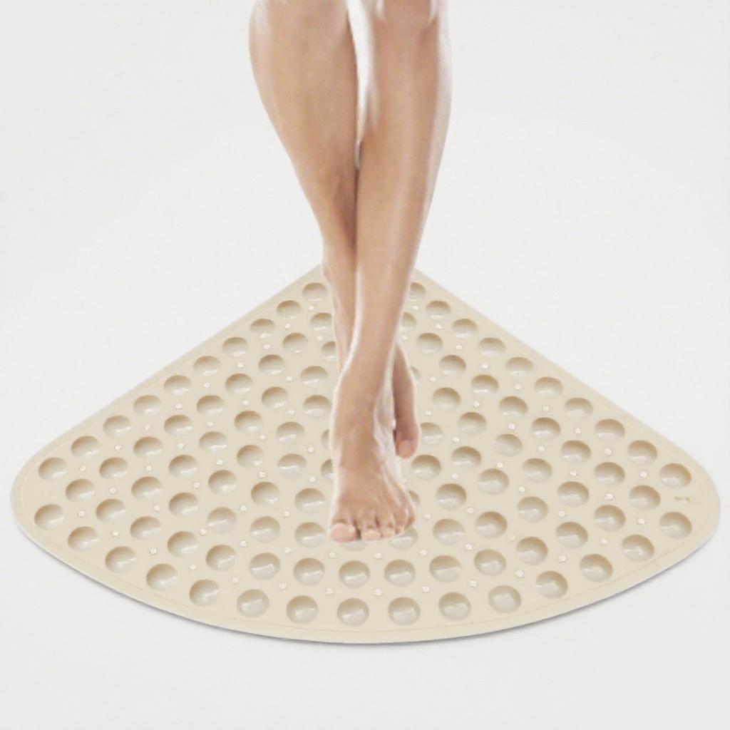 1Pc Corner Non-Slip Shower Mat, Non-Slip Curved Bath Mat, 54X54Cm, Rubber Dial Mat, Bath Mats with Suction Cups & Drain Holes