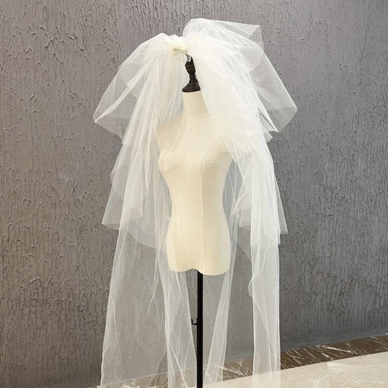 Cathedral Bridal Headpiece White Bride Veils Comfortable and Multilayer Tulle Veils Headpiece for Wedding Ceremony Wear