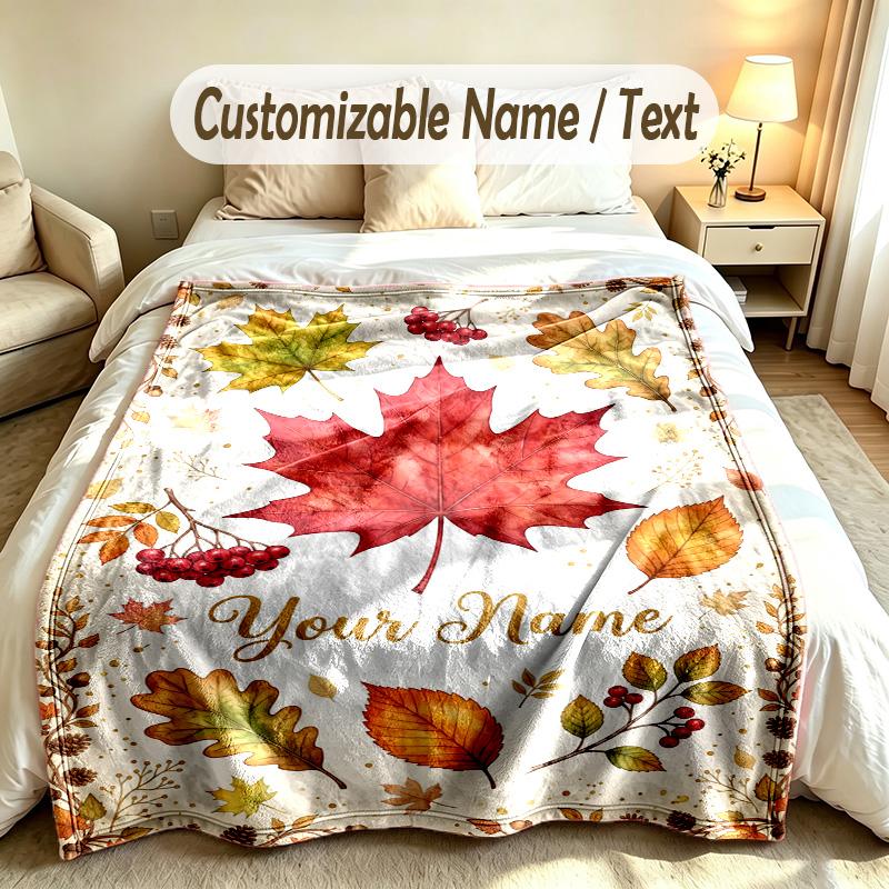 Autumn Harvest Theme Soft Blanket Personalized Custom Name Text Print Warm Blanket Home Sofa Bedroom Decor