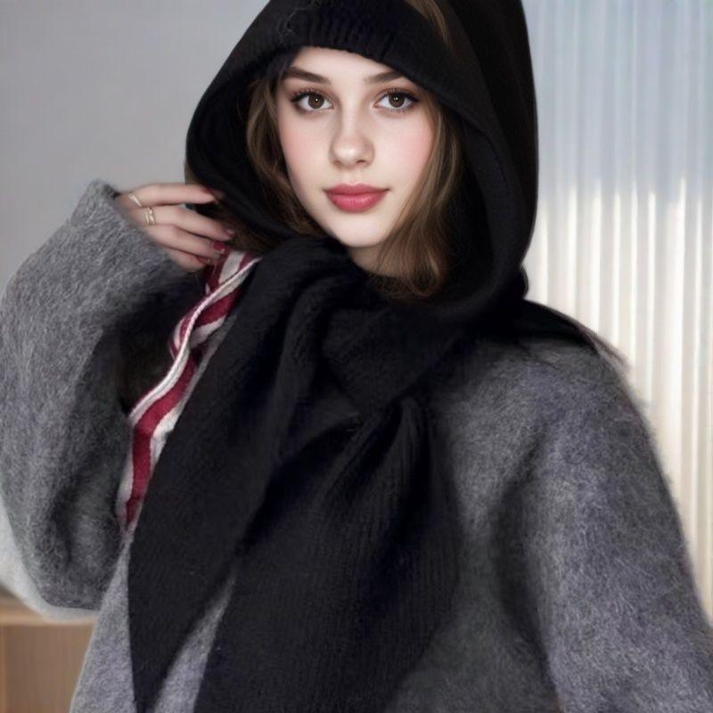 Autumn Winter Women Knitted Hat Scarf Set Ins Style Balaclava Beanie Windproof Warm Plush Hood Outdoor Cycling Christmas Gift