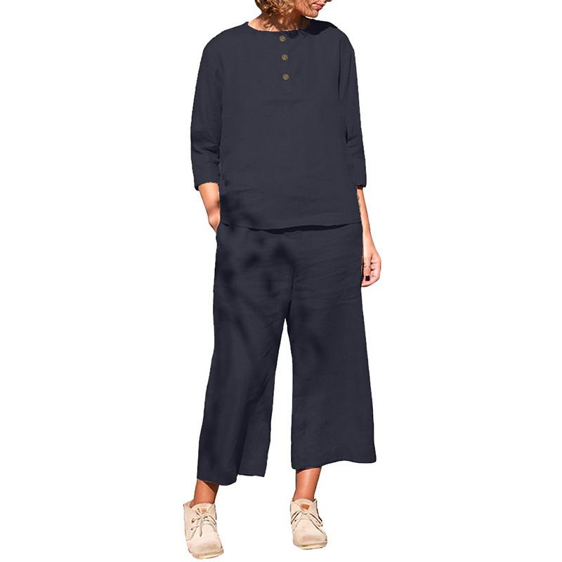 ZANZEA Lässige zweiteilige Sets für Damen mit Bluse und Hose mit 3/4-Ärmeln