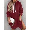 New European American Autumn and Winter Style Women's Solid Color Casual Versatile Hooded Slit Top Mid-length Plush Sweatshirt