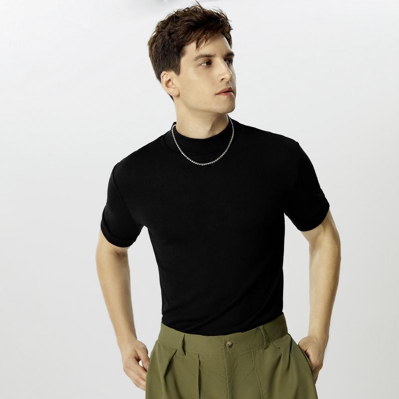 INCERUN Men High Neck Short Sleeve Fitted Casual Undershirts T-shirts Tops