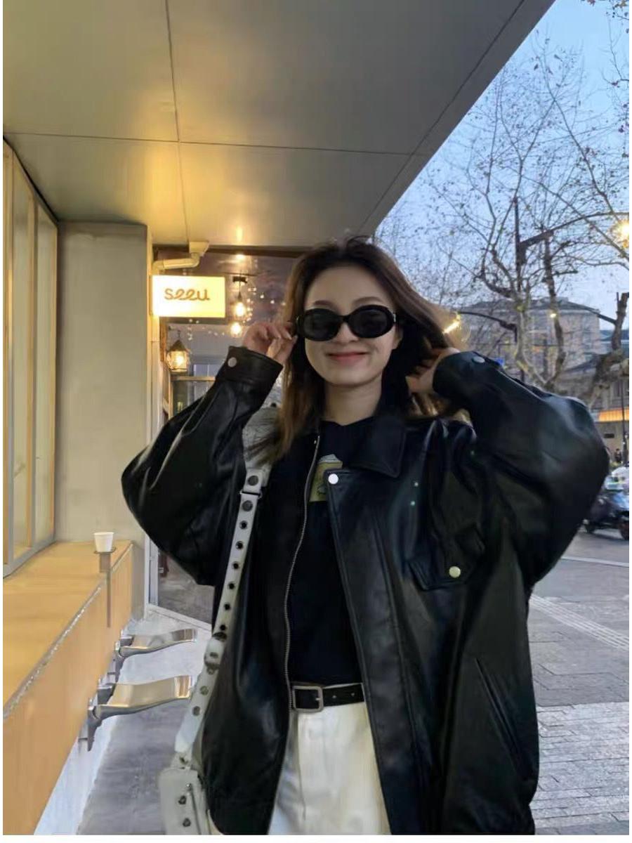 

Women s Retro Slimming Faux Leather Motorcycle Jacket - Spring/Autumn 2X Large