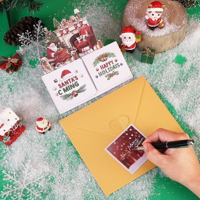 3D Christmas Greeting Card Folding Santa Claus Pop Up Invitation Card  Year Cards Navidad Blessing Gift Best Wishes Card