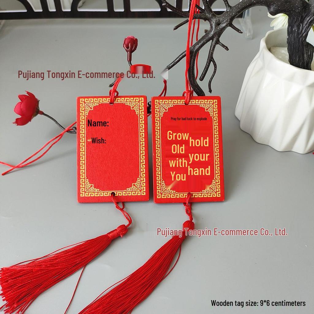 Handwritten Wooden Blessing Plaque Hanging Decoration - Customizable with Logo for Temples and Scenic Areas