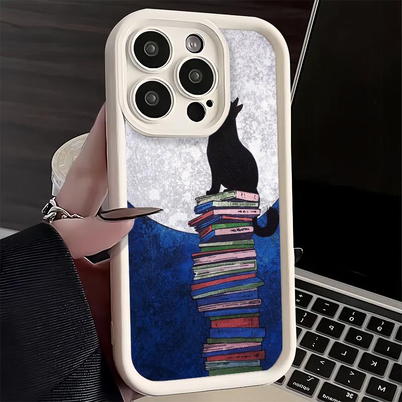 Phone Case for iPhone 17 Air 16E 15 16 Pro Max Black Cat Aesthetic Pattern Cover 14 Plus 13 12 Mini Soft Shell Silicone Fundas