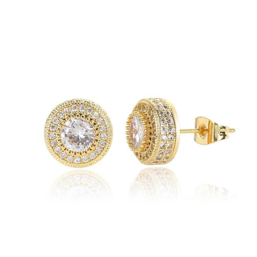 

Luxury Personality Ultra-gleaming Geometry Round Full Zircon Stud Earrings for Men Women Classic Couple Earrings Jewelry Gifts золотий