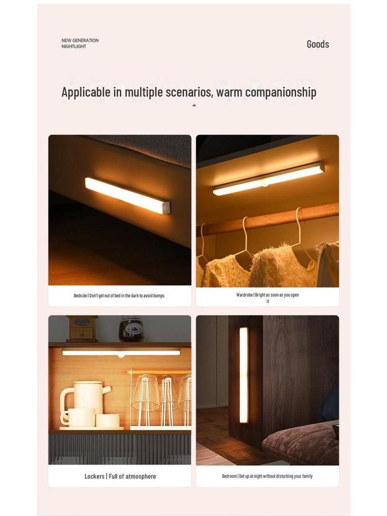 Wiederaufladbarer kabelloser Bewegungssensor LED-Streifen: Magnetisches, selbstklebendes Nachtlicht für Kleiderschränke und Schränke