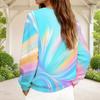Women Plus Size V Neck Front Zip Sweatshirt Long Sleeve Ribbed Cuffs Colorful Swirl Printed Top