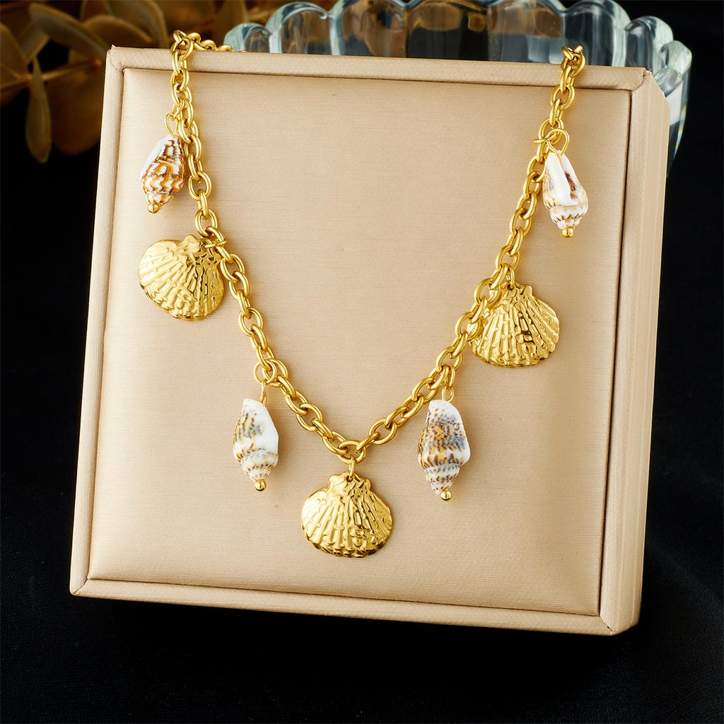 316L Stainless Steel Glamorous Conch Shells Series Connection Necklace Women Noble Elegant Neck Chain Jewelry Gifts