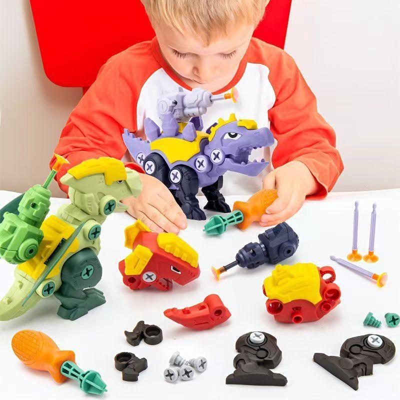 Children's Dinosaur 3D Puzzle Toys Press To Fire Bullets DIY Detachable Assembly Screw Toys