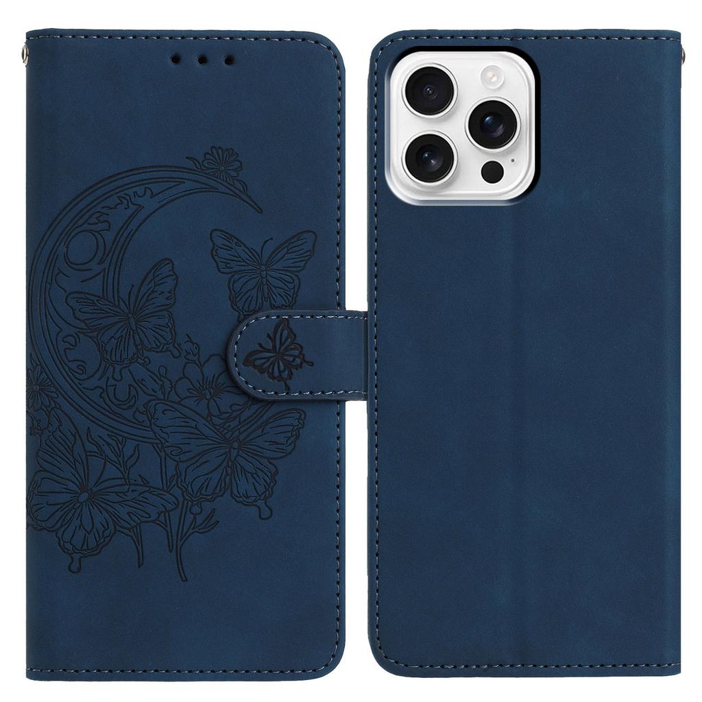 For iPhone 16 Pro Case Butterfly Flower Imprinted PU Leather Wallet Stand Phone Cover