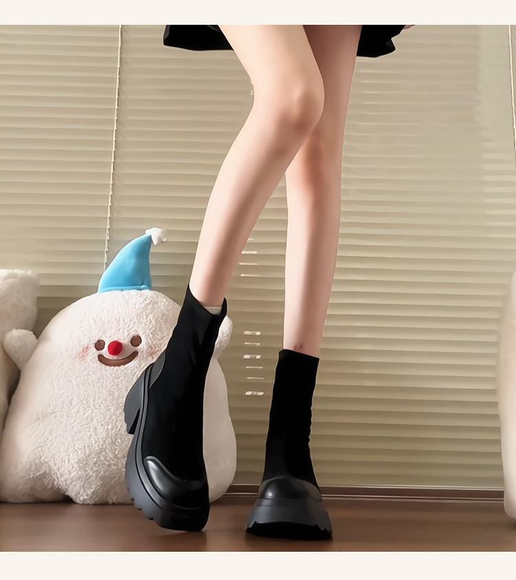 

Ботинки Мартина на толстой подошве с круглым носком женские 2025 британский стиль толстый каблук тонкие ботинки толстый каблук носки ботинки увеличивающие рост маленькие короткие ботинки 34