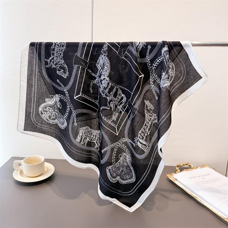 Polka Dot Style Herringbone Pattern Cotton And Linen Small Square Scarf Silk Scarf Imitation Velvet Headscarf Shawl Sun Protection Scarf Women'S Scarf