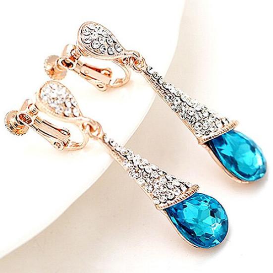 Women Waterdrop Chandelier Rhinestone Full Zircon Earrings Ear Stud Ear-clip