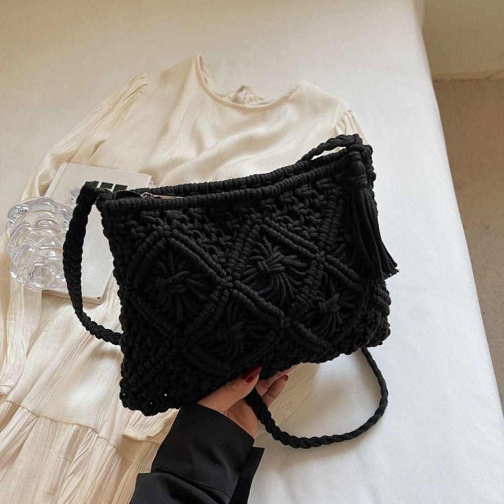 Korean Style Crochet Crossbody Bag Ethnic Style Ladies Underarm Bag  Travel