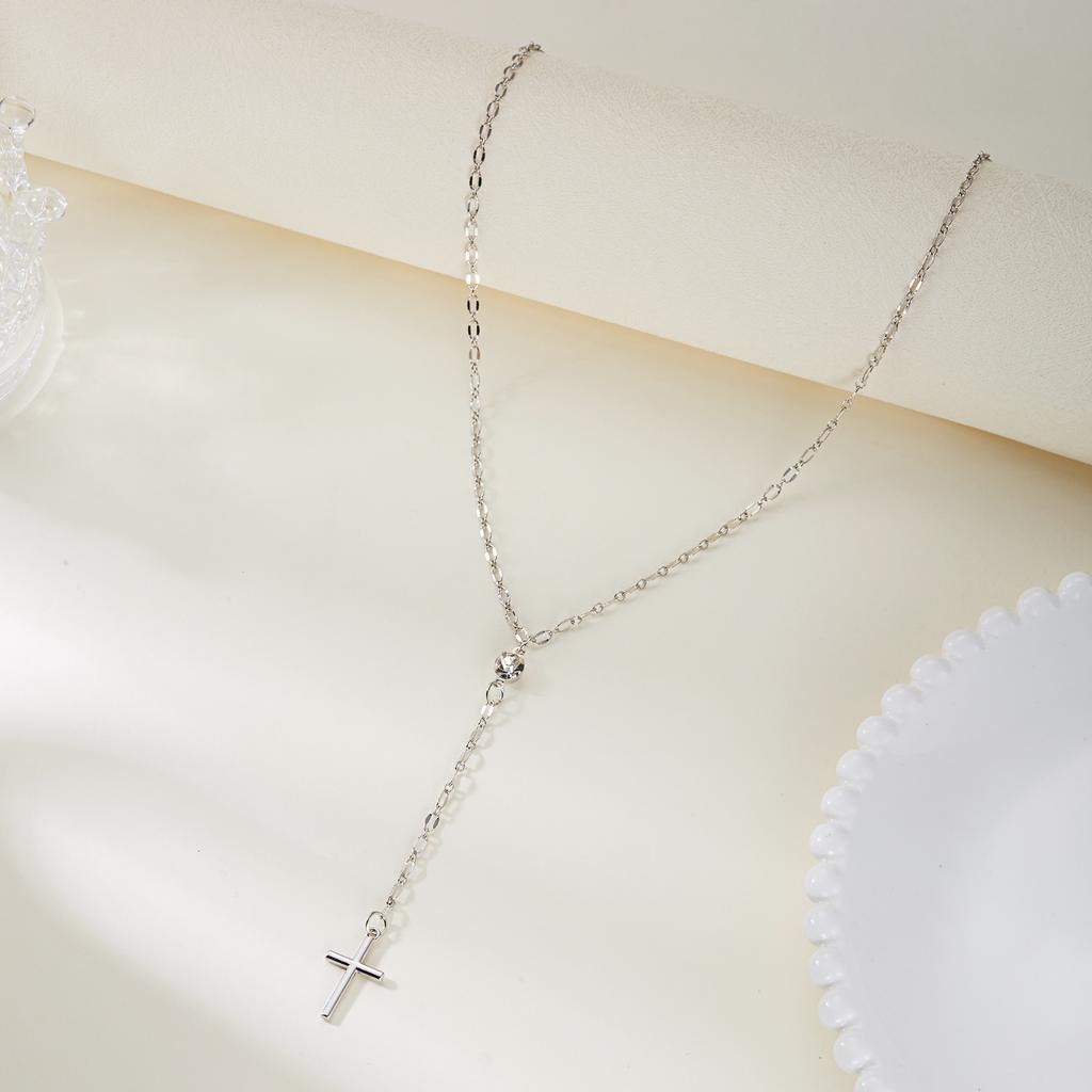 Vintage Gold Color Long Chain Cross Drop Necklaces for Women Simple Metal Geometric Bead Tassel Choker Aesthetics Jewelry Gifts
