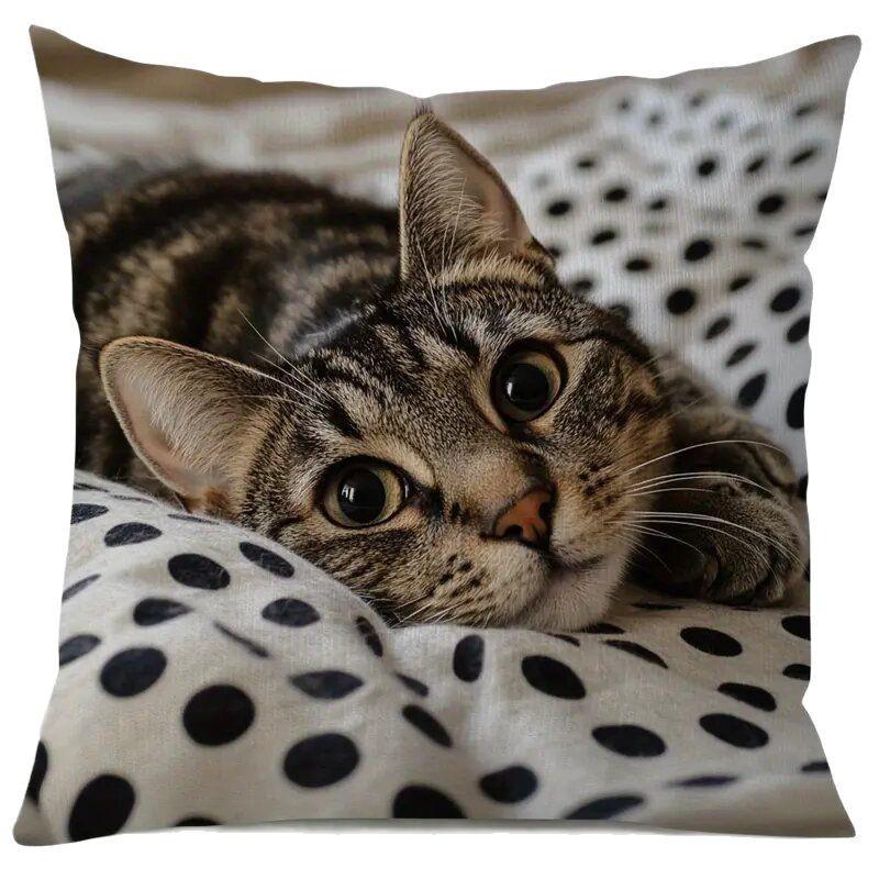 Vibrant Bohemian Style Short Plush Pillow Cover 45x45cm Charming Kitten Living Room Bedroom Decor (Pillow Insert Not Included)