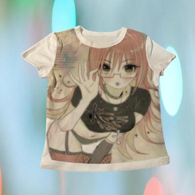 Y2K Europeo y Americano Personalizado Dibujos Animados Anime Estampado Cuello Redondo Mujer Verano Moda Top