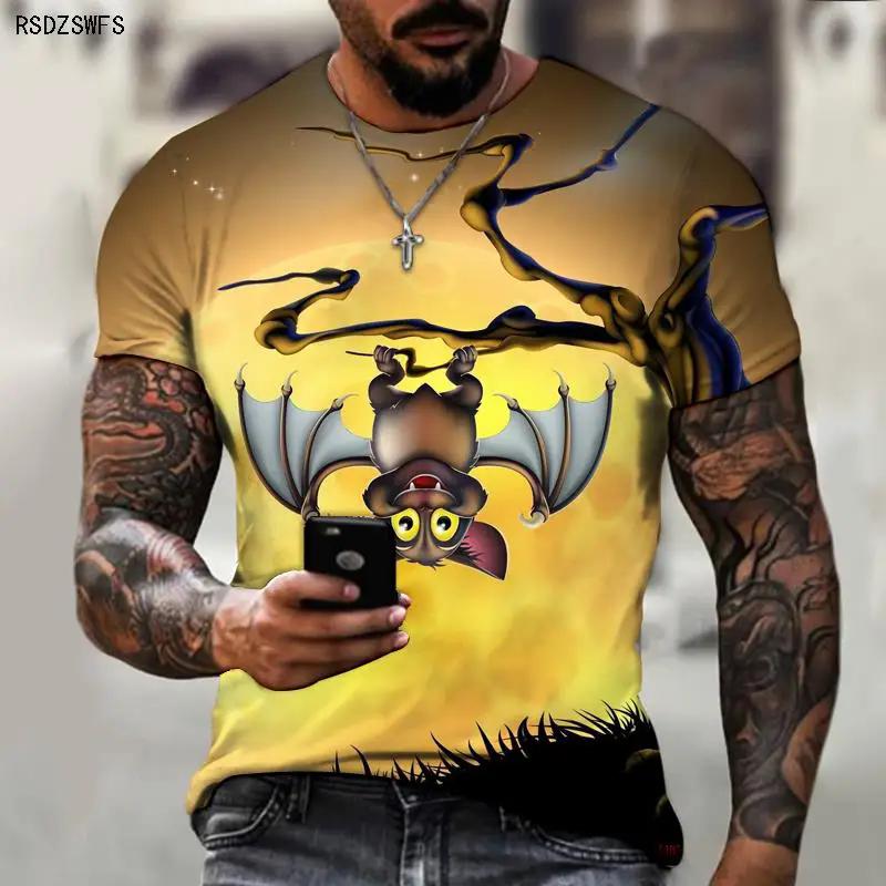 Halloween Summer Men s New T-shirt 3D Printed Bat Pattern Fashionable, Casual, S