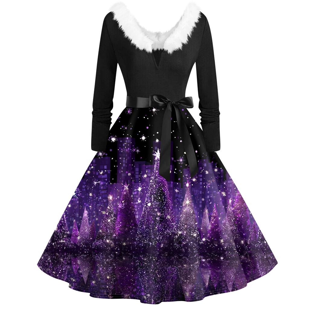 Dámské módní šaty s límcem do vlasů s výstřihem do V Ležérní štíhlé vánoční šaty s dlouhým rukávem