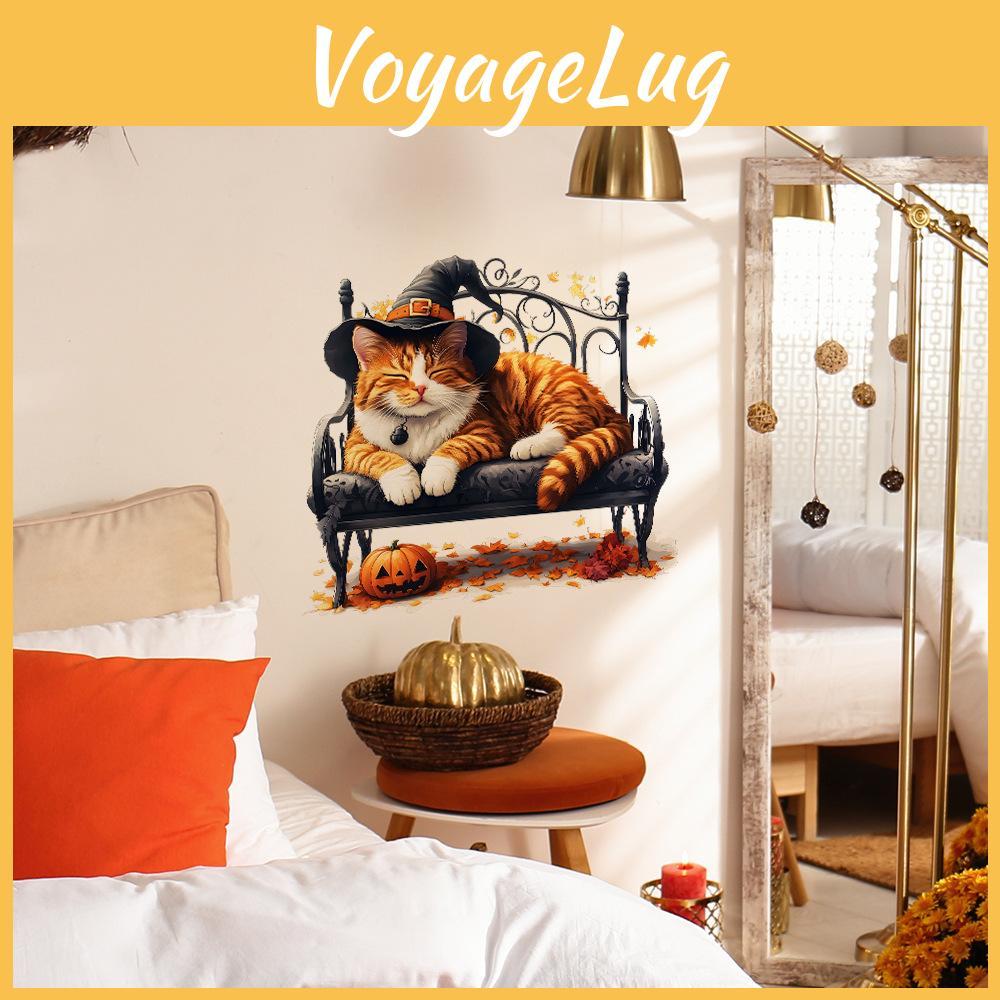 Halloween Witch Hat Cat Wall Sticker Pvc Decor For Living Room And Home Decor