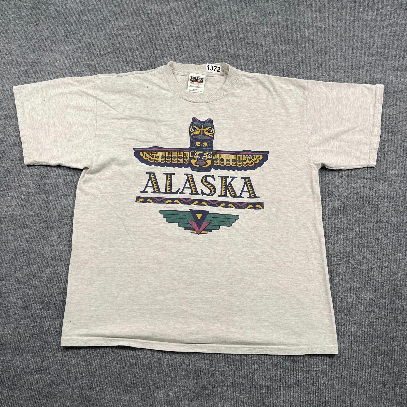 

Vintage 90s Alaska Native Art Eagle Totem Pole Shirt XL 23x26 Gray 2XL