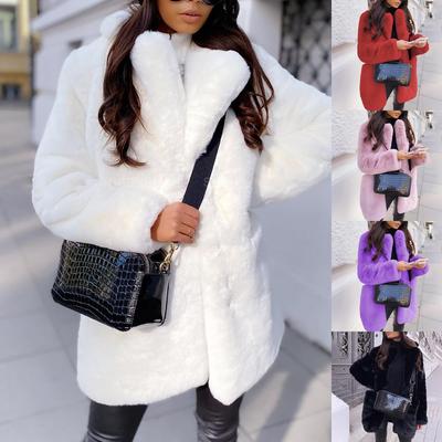 Womens Ladies Warm Plus Size Solid Color Plush Long Sleeve Lapel Imitation Coat