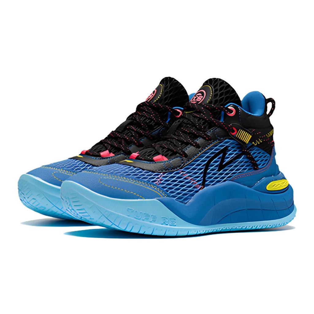 Li Ning Thunder Mid Support Stability Rebound High-Top Basketball Shoes Kids Basketball Shoes Black Blue YKBS054-5