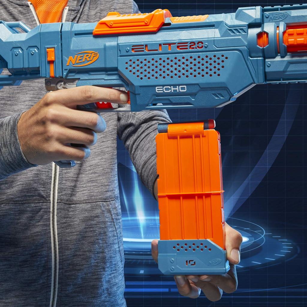 Hasbro Nerf Elite Echo Manual Rapid For Ages 8 and Includes 24 Official Darts Clip That Can Hold 10 Detachable Stock Outdoor Authentic 2.0 CS-10