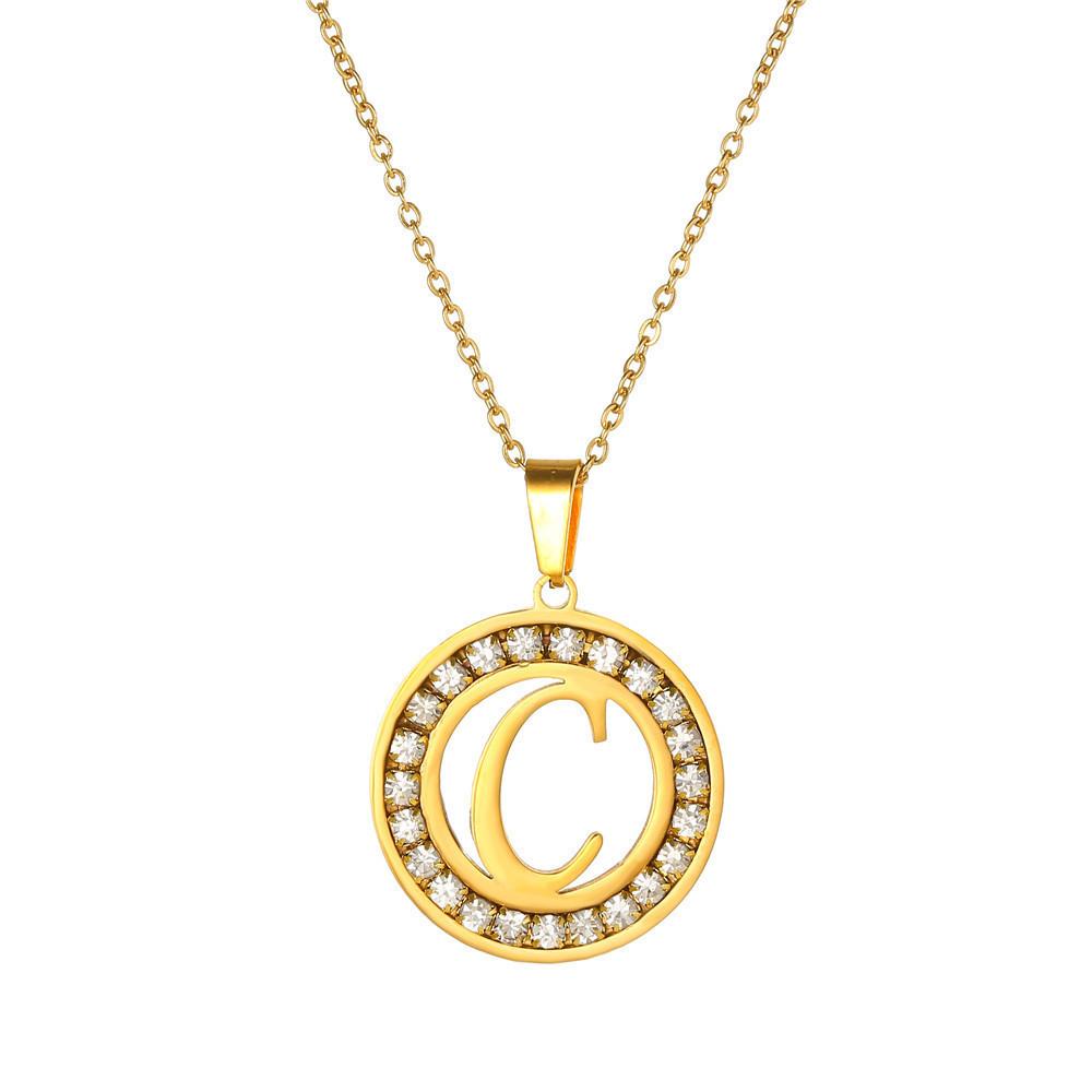 New Initial Letter Name Pendant Female Gold Color Stainless Steel A-Z Alphabet Round Necklace for Women Jewelry Gift