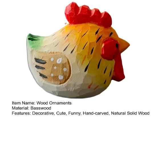 Wood Carving Ornaments Hand-Carved Solid Wood Chicken Figurines Cute Desktop Decorations Rustic Animal Decor for Farmhouse Home Gift