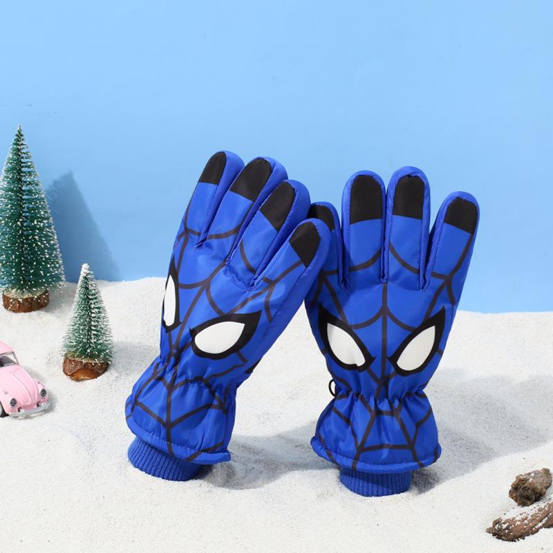 Spider Man Children Ski Gloves Windproof Fleece Gloves for Outdoor Cycling Cool Cartoon Themed Warm Gloves Kids Gifts