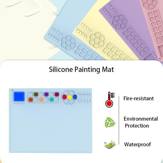 Silicone Craft Mat with Cup Non-Stick Surface Versatile Usage Easy-maintenance Foldable Design Painting Mat for Kids