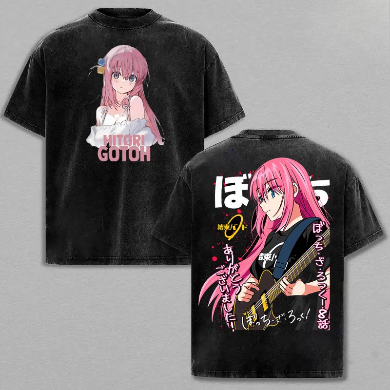Bocchi The Rock Washed T-shirt Anime Gotoh Hitori Harajuku Oversized Vintage Loose Streetwear Unisex Short Sleeve soft tee