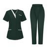 Women's Uniforms Quick Dry Fabrics V-Neck With Pockets Short Sleeves Long Pants Solid Color Workwear Suit
